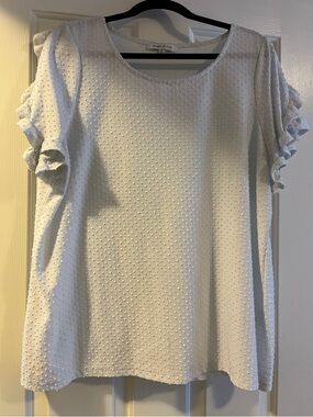 Rose & Olive White Textured Ruffle Sleeve Top